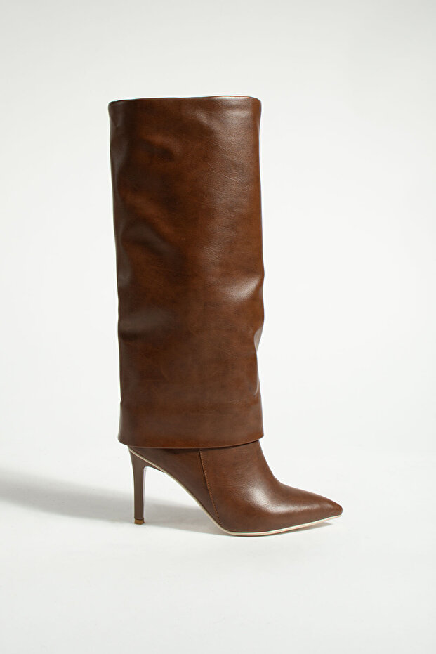 Belle Women's Heeled Boots - Tan Folded Look Detailed