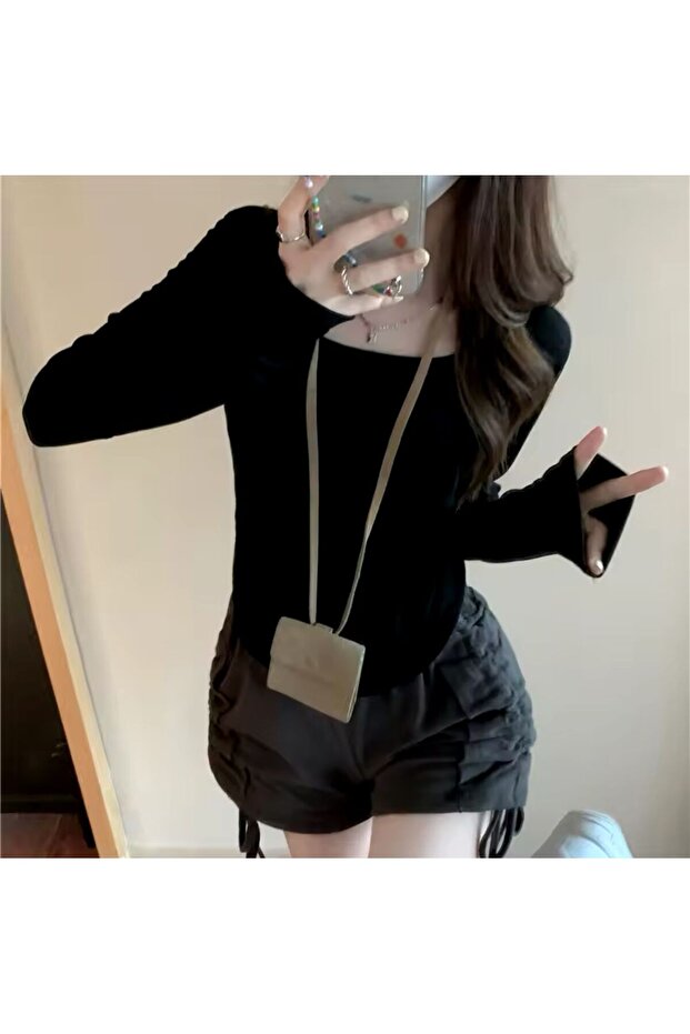 Y2K Basic Uzun Kollu Crop - 3