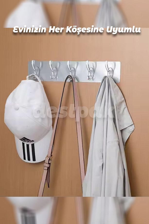 6'lı Şeffaf Duvar Askısı - Kendinden Yapışkanlı - Ekstra Güçlü - Iz Bırakmayan Yapışkan - 5