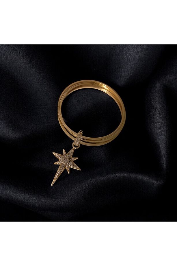 Gold Zirkon Taşlı Kuzey Yıldızı Model Ajda Bilezik Charmı ( Tek Adet Charm Ajda Bilezik Hariçtir ) - 3