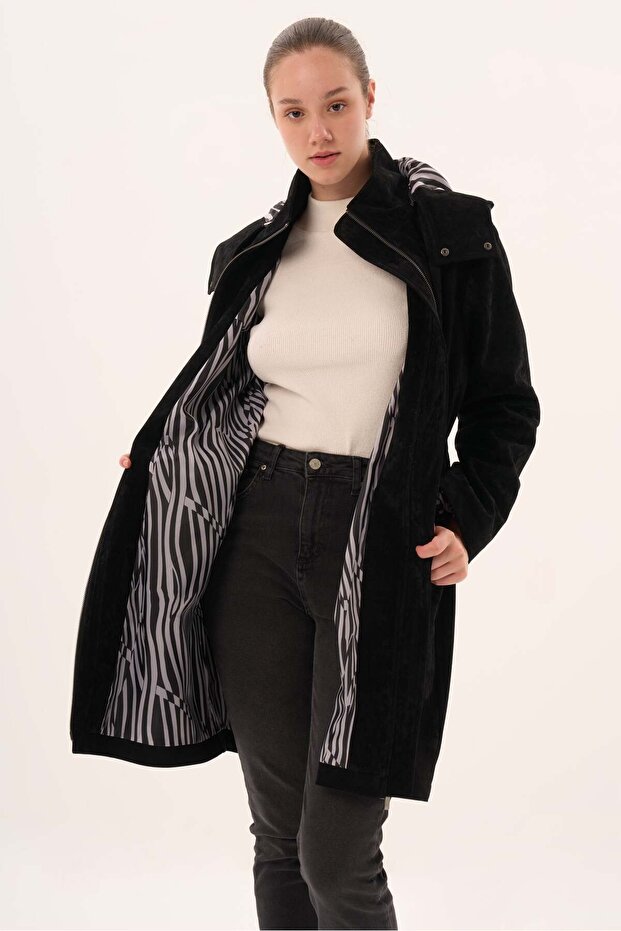 astarı zebra desenli palto - 4