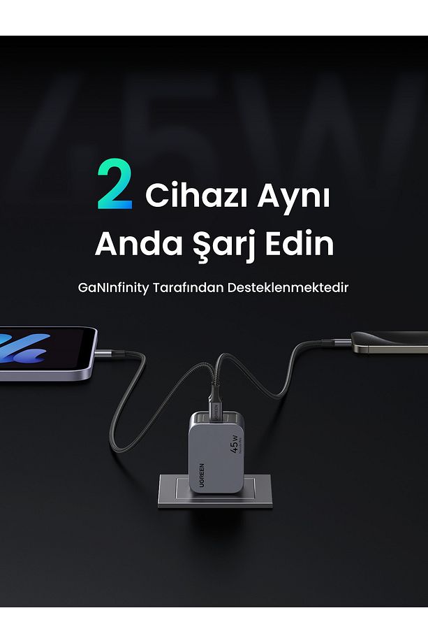 Nexode X755 Pro 45W GaN Hızlı Şarj Cihazı Type-C QC PD 2xUSB-C, Uzay Grisi-35008 - 8
