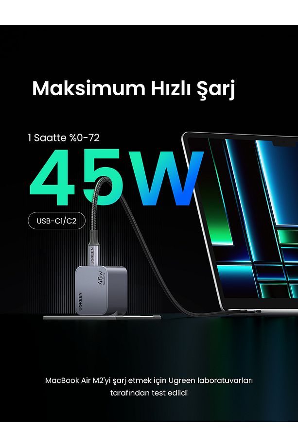 Nexode X755 Pro 45W GaN Hızlı Şarj Cihazı Type-C QC PD 2xUSB-C, Uzay Grisi-35008 - 5