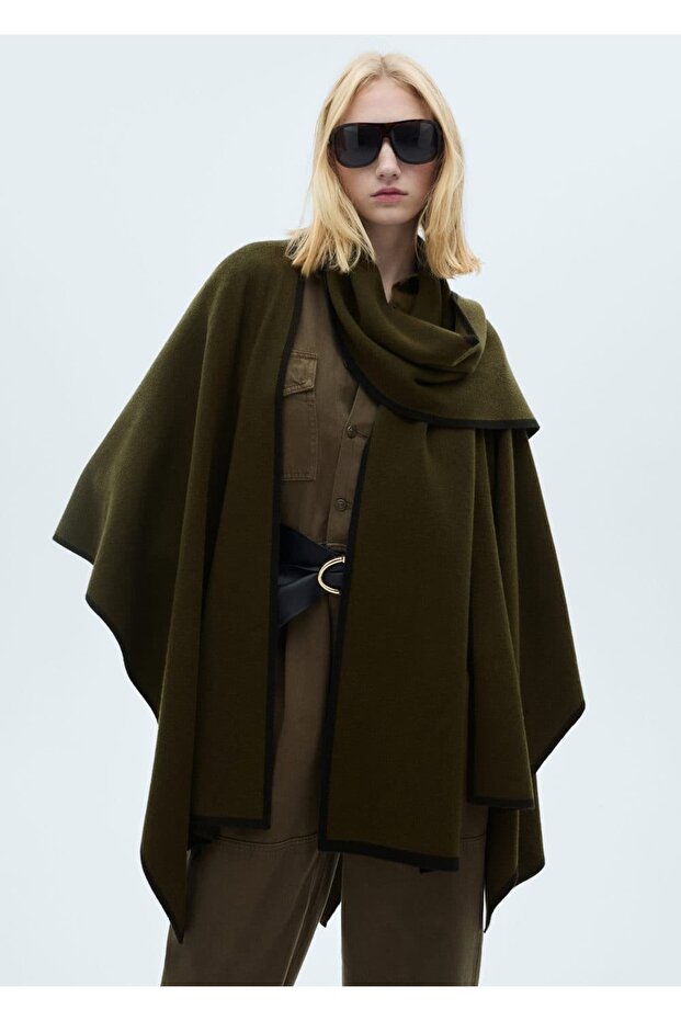 Kontrast Şeritli Triko Pelerin - 1