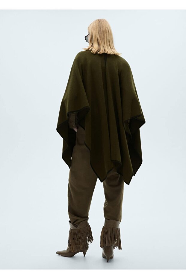 Kontrast Şeritli Triko Pelerin - 4