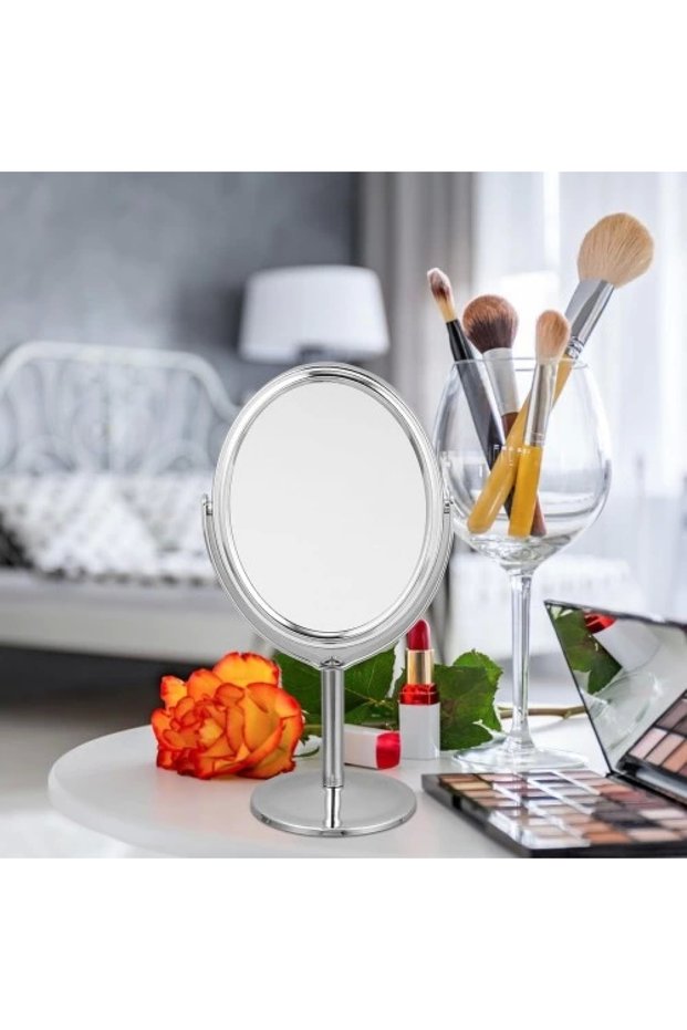 Rotatable Double-Sided Makeup Mirror with Metal Legs