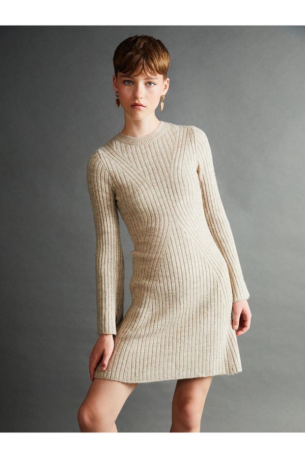 Xside Crew Neck Textured Women's Knitwear Dress
