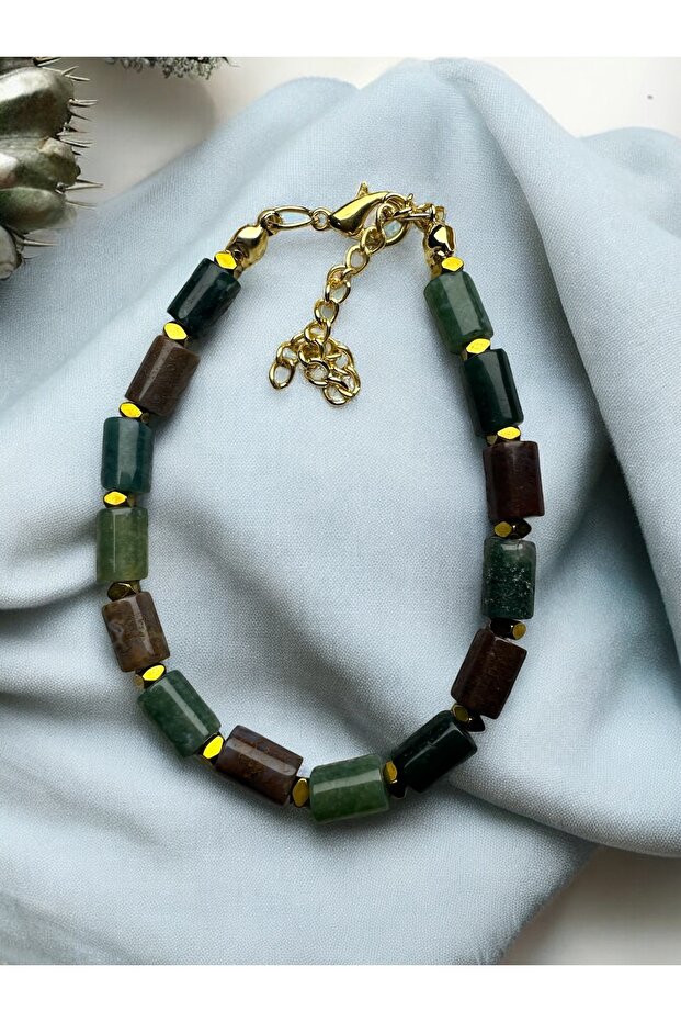 Indian Agate Cylinder Cut Bracelet (Dare - Confidence - Evil Eye - Evil Energy - Stress)