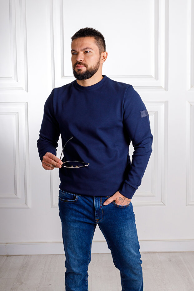 İnterview 0 Yaka Lacivert Sweatshirt - 1