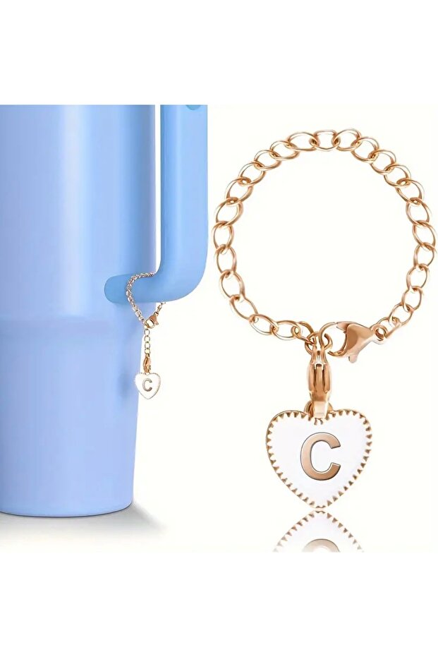 Letter C Heart Thermos Compatible White Charm Accessory Hanging Ornament