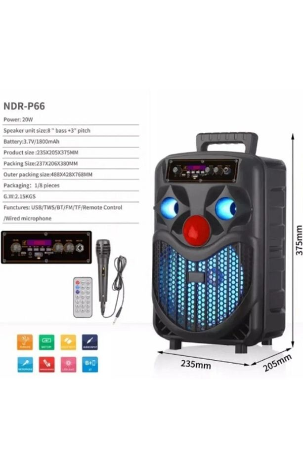 NDR-44,55,66 8 inç Büyük Boy Bluetooth Speaker Mikrofon Kumandalı Işıklı Parti Hoparlör Ses Bombası - 2