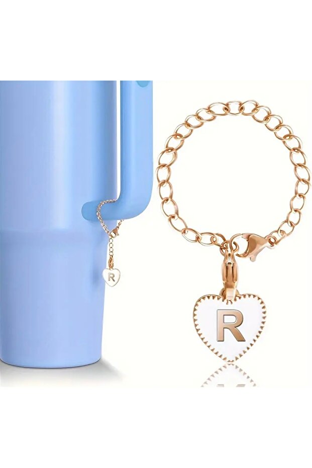 Letter R Heart Thermos Compatible White Charm Accessory Hanging Ornament