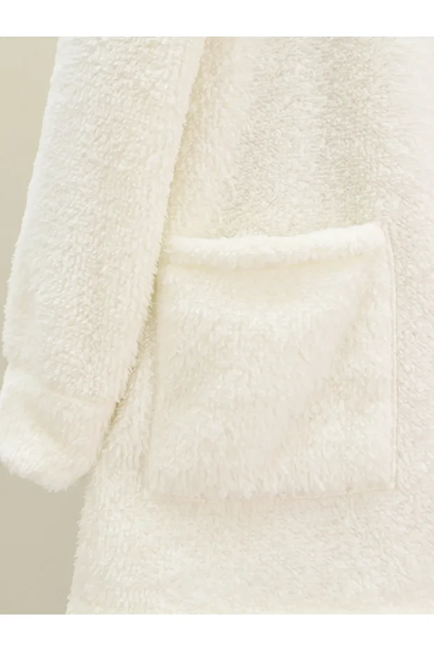 Ecru Plush Jacket - Tall Buttons and Pockets - 3