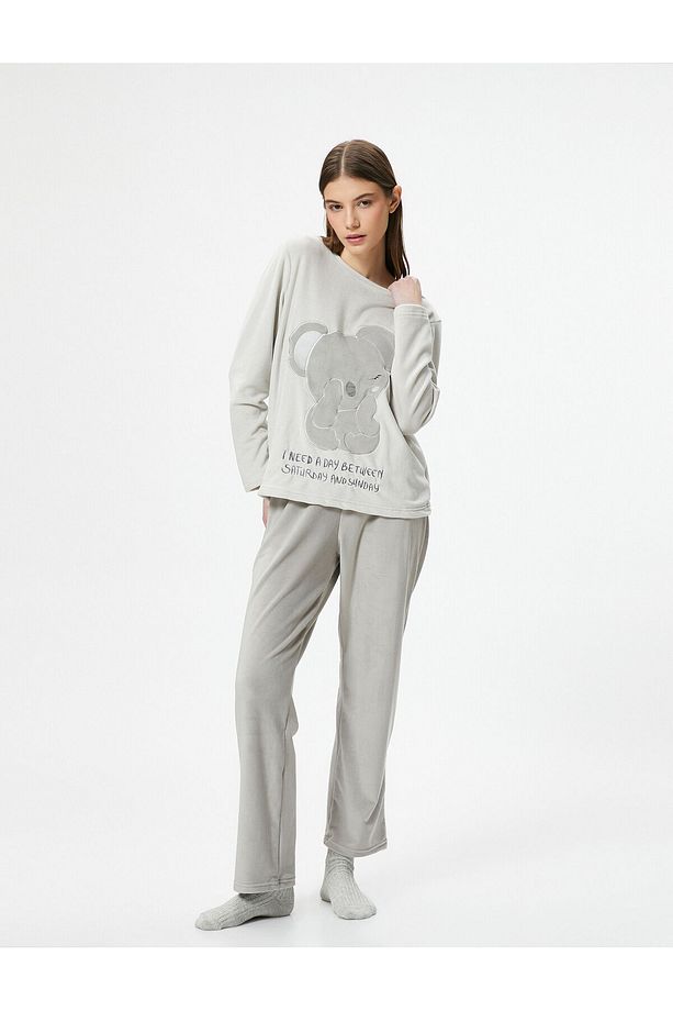 Kışlık Polar Pijama Üstü Ayıcıklı Uzun Kollu - 1