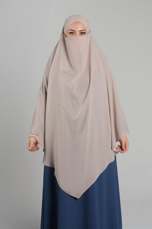 Bej Pratik Hazır Geçmeli Tesettür Eşarp Krep Bağcıklı Sufle Hijab 2313_12 - 1