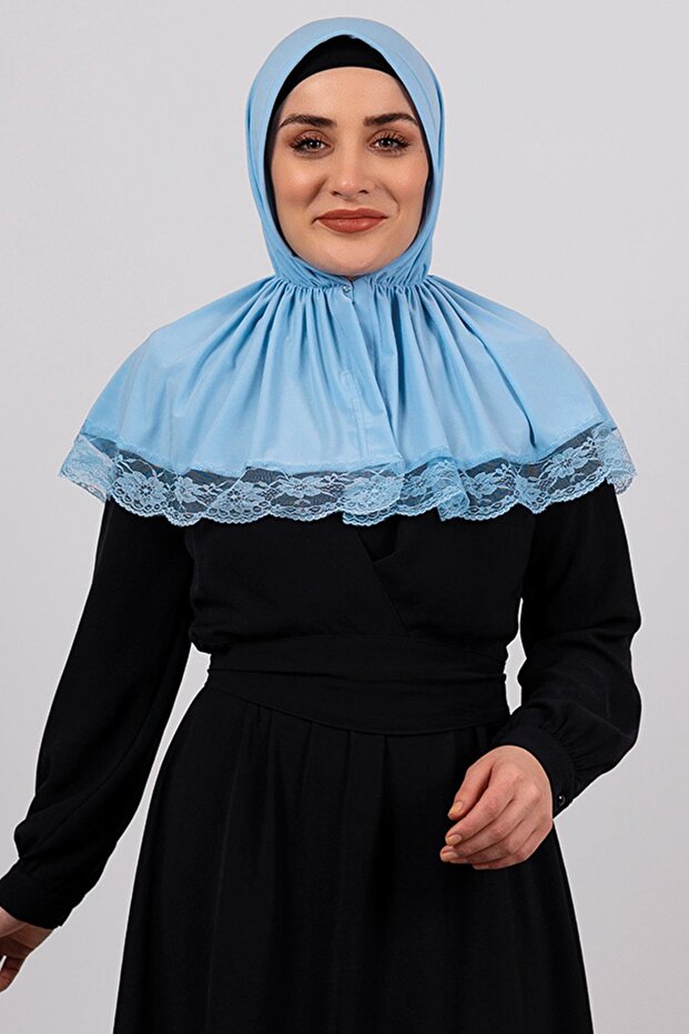 Baby Blue Practical Ready-made Interlocking Hijab Scarf Viscose Fabric with Snap Fasteners Lace 2105_11