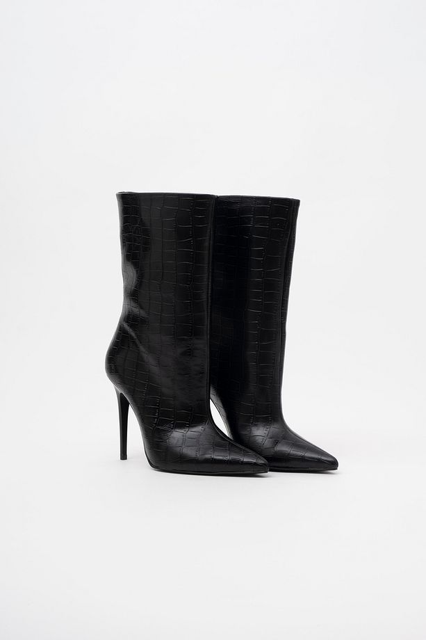 Aplopa Siyah Kroko 10 Cm Kadın Bot & Bootie, Topuklu Ayakkabı - 3