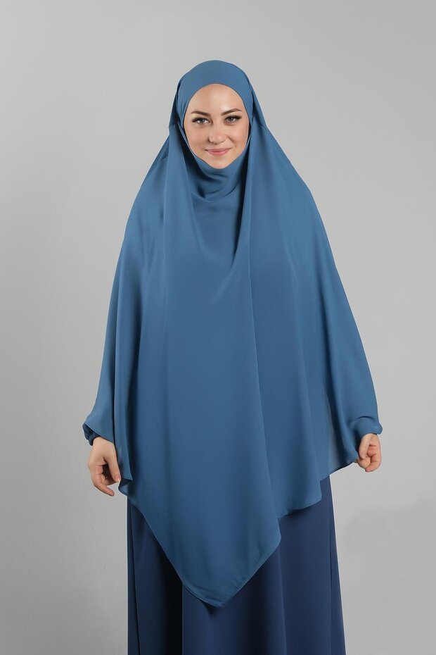 Baby Blue Practical Ready-To-Wear Hijab Scarf with Crepe Laces, Double Layered Soufflé Hijab 2314_11