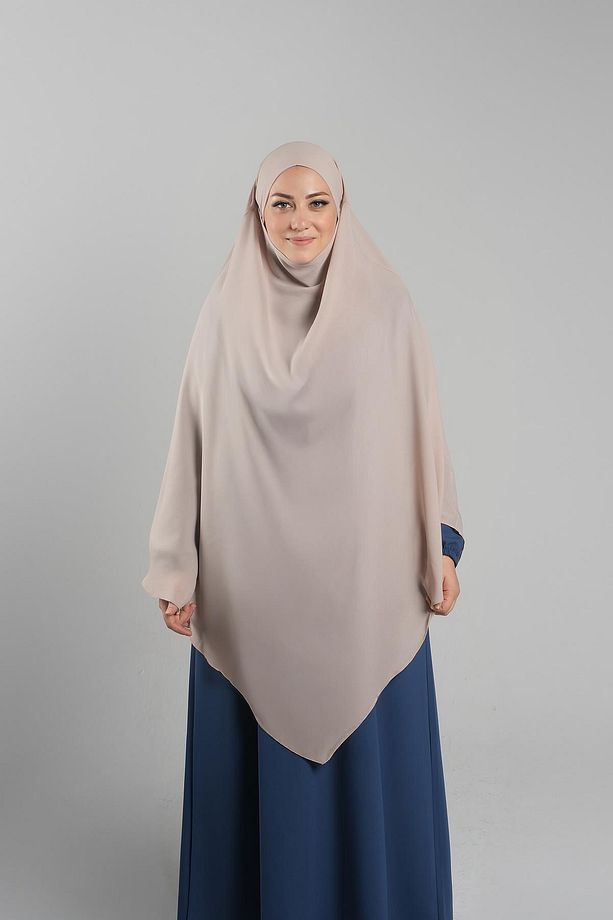 Bej Pratik Hazır Geçmeli Tesettür Eşarp Krep Bağcıklı Sufle Hijab 2313_12 - 3