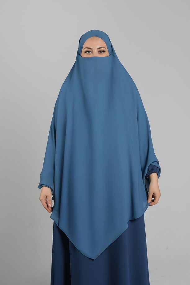 Bebe Mavisi Pratik Hazır Geçmeli Tesettür Eşarp Krep Bağcıklı Sufle Hijab 2313_11 - 4