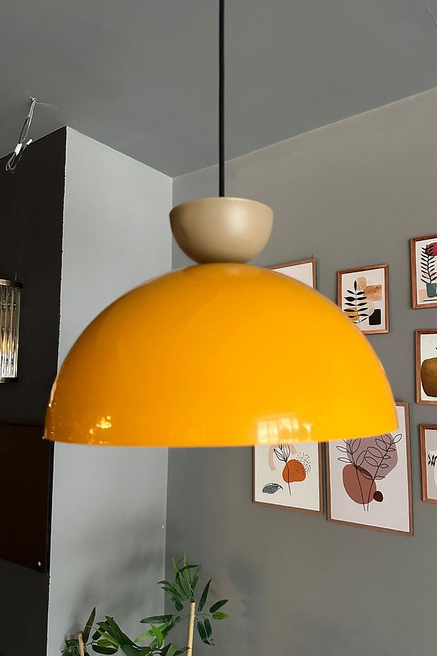 Yimpi Sarı Avize Bej Şapka Tekli Sarkıt Salon Kuaför Cafe Dekoratif Aydınlatma Pastane - 2