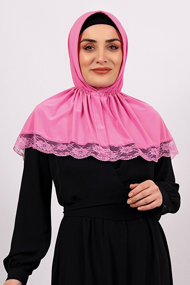 Pink Practical Ready-made Interlocking Hijab Scarf Viscose Fabric with Snap Fasteners Lace 2105_04