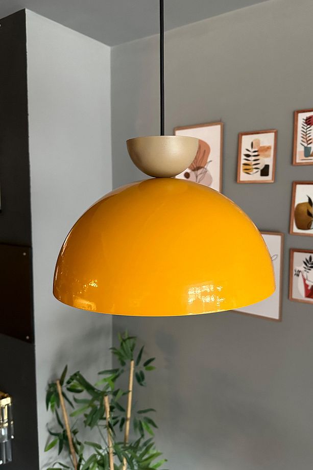 Yimpi Sarı Avize Bej Şapka Tekli Sarkıt Salon Kuaför Cafe Dekoratif Aydınlatma Pastane - 3