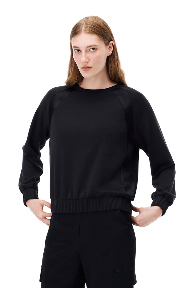 Arnes Regular Fit Standard Size Raglan Sleeve Crew Neck Black Top