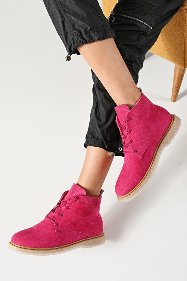 Dámské fuchsiové šněrovací 2cm semišové boty Hupu (BYNDHPB01) - 3