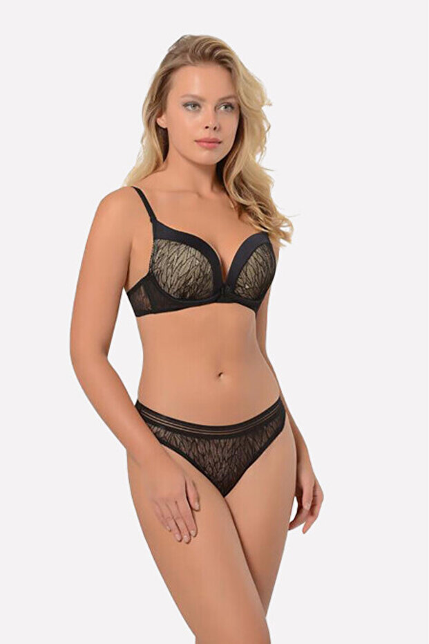 مجموعة سراويل حمالة صدر سوداء منقوشة - 1