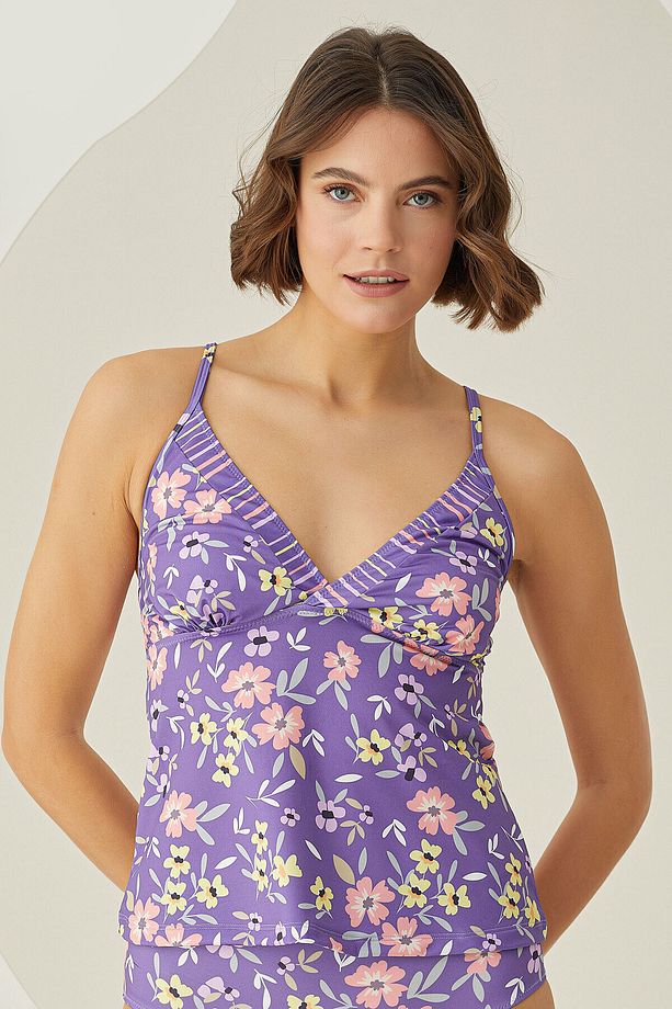 Renkli Bloom Tek Üst Tankini - 1