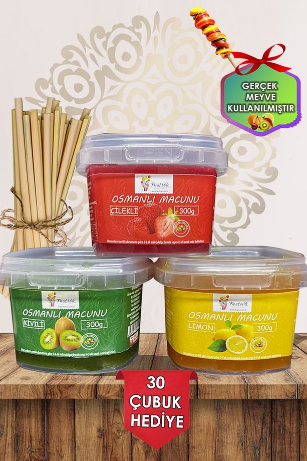 Osmanlı Macunu Seti Meyveli Hazır3 Çeşit 300gr. - 30 Adet Macun Çubuğu - 1