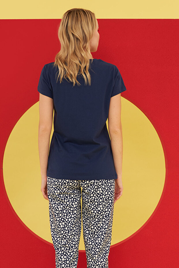 Lacivert Daisies Patterned Pijama Takımı - 3