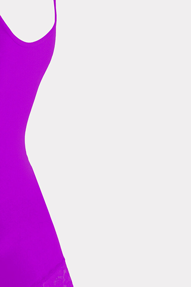 Mor Seamless Dantelli Geniş Askılı Atlet - 2