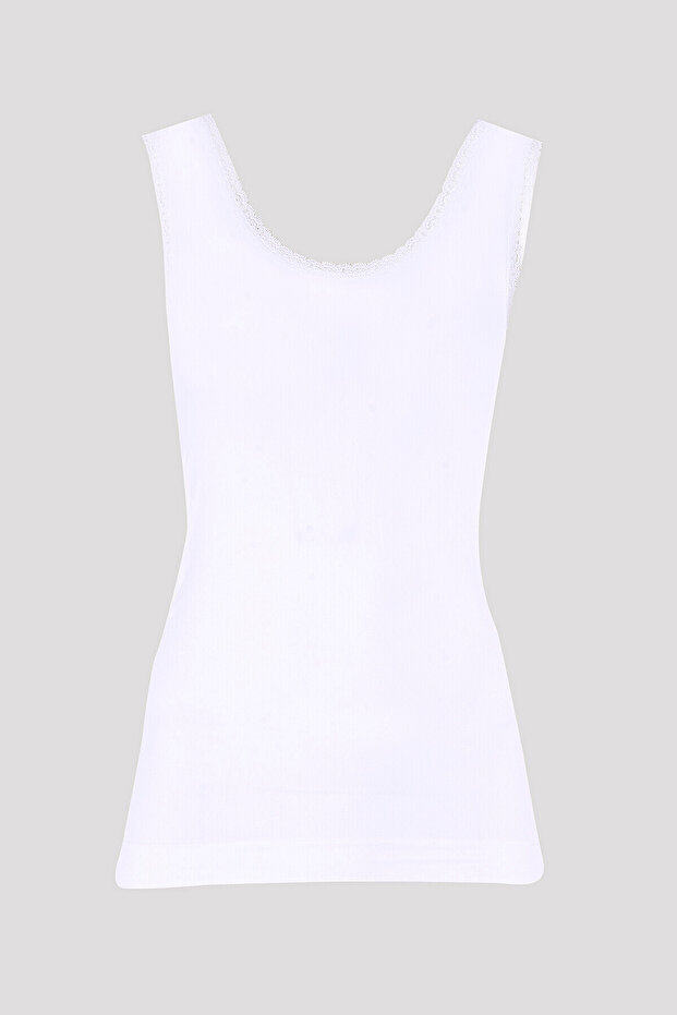 Beyaz Kalın Askılı Dantelli Atlet - 1