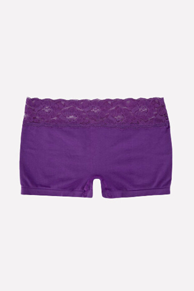 Mor Dikişsiz Ağlı Dantelli Şort Külot - 1