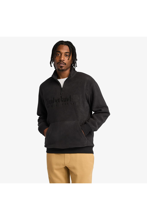 شعار خطي 1/4 Zip Polartec 200 Fleecez سترة سوداء للرجال