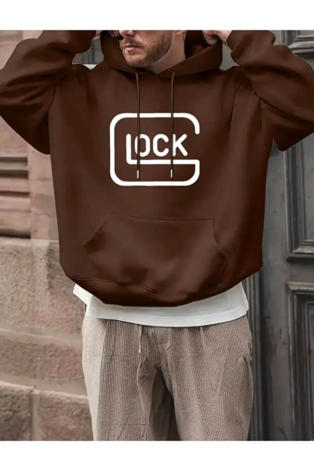 Lock Printed Hooded Pocket Sweatshirt