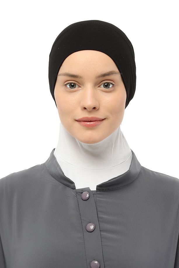 Hazır Pratik Geçmeli Lastikli Tesettür Bone Siyah - 3