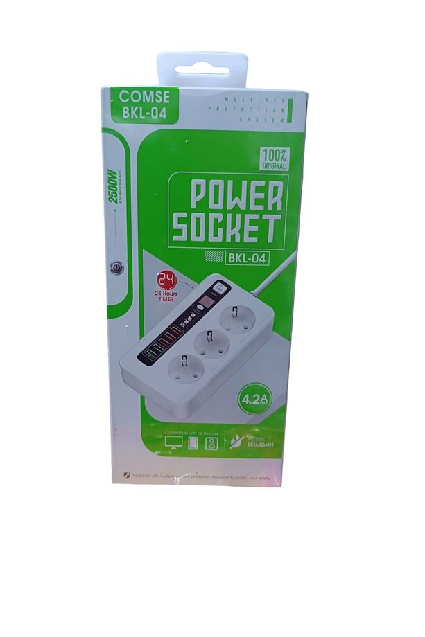 4.2a Usb'li Akıllı 3'lü Priz Zaman Ayarlı 5 Usb 2 Metre Uzatma Kablolu - 4