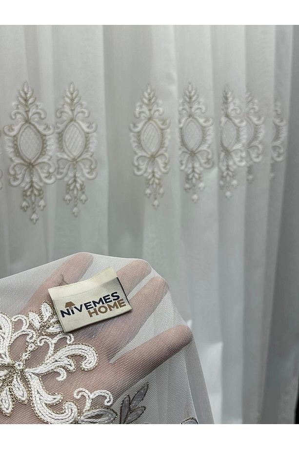 Nivemeshome Lantana Gold Detaylı 1/3 Sık Pileli Tül Perde Apm - 6