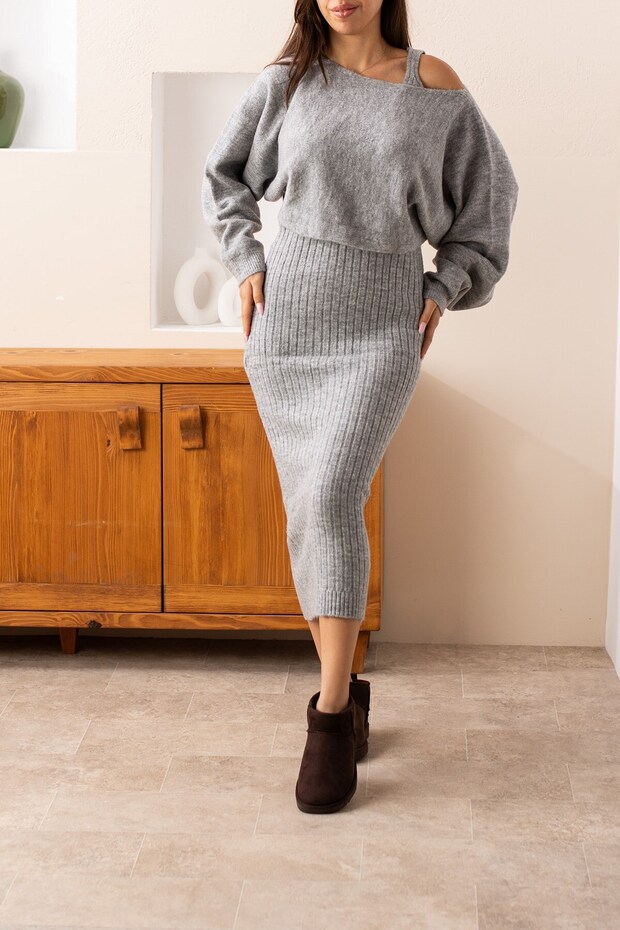 Gray 2-Piece Set Knitwear Dress