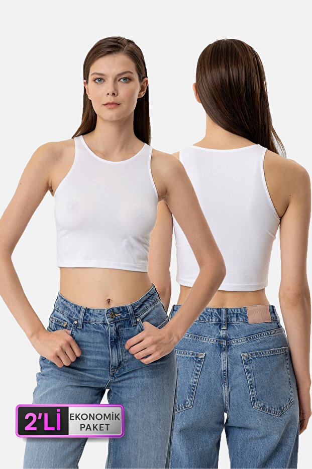 Economic Pack of 2 1210 Jesse Cotton Thick Strap Crop Tank Top