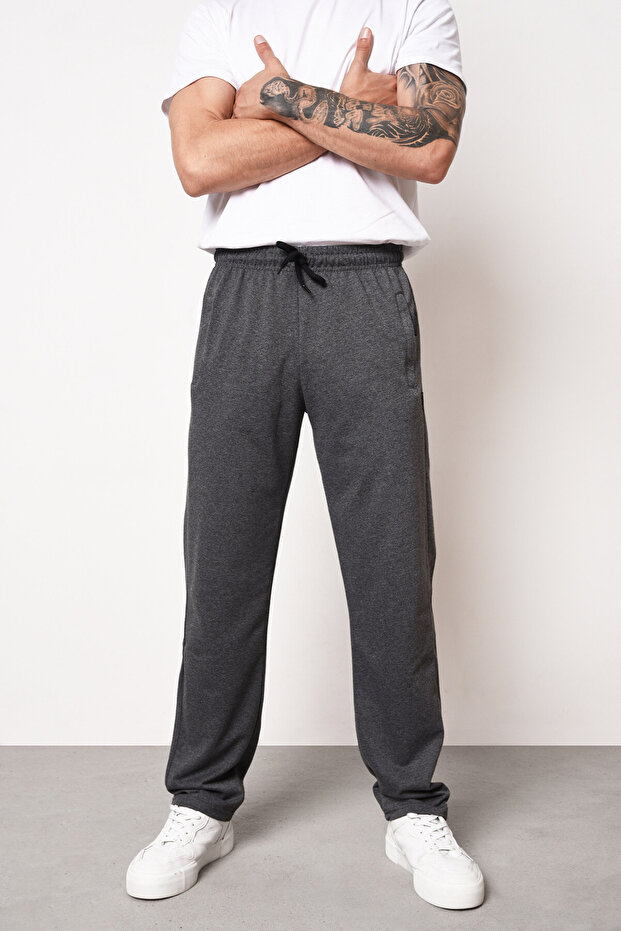 Anthracite Men's Straight Leg Pocket Zipper Detailed Comfortable Cut Sweatpants