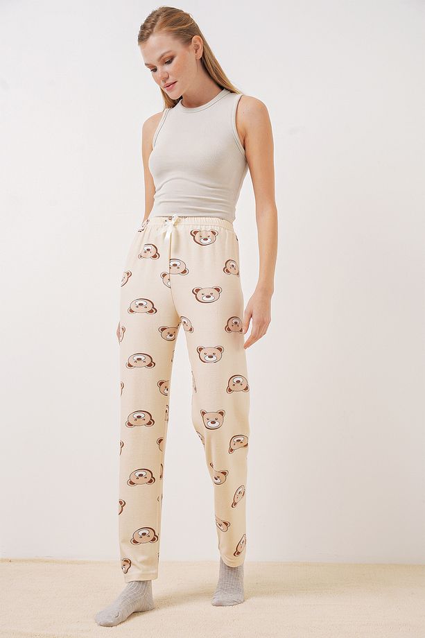 4323 Desenli Pijama Altı - Krem - 4