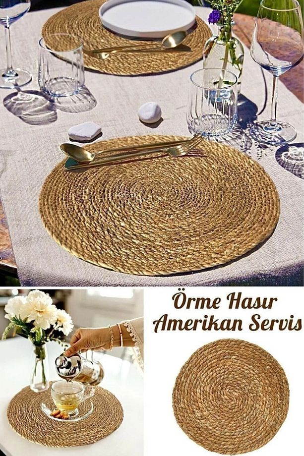 1'Lİ Hasır Supla Örgü Amerikan Servis Tabak Tava Tencere Altlığı Bambu Sofra Servis Sunum - 1