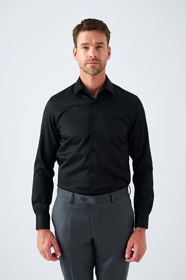Classic Collar 100% Cotton Comfort Fit Black Men's Shirt