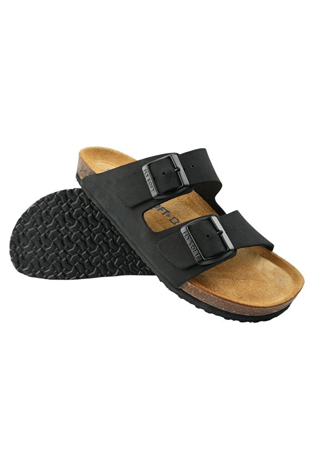 Modern Daily Comfortable Casual Double Buckle Nubuck Men's Slippers Black