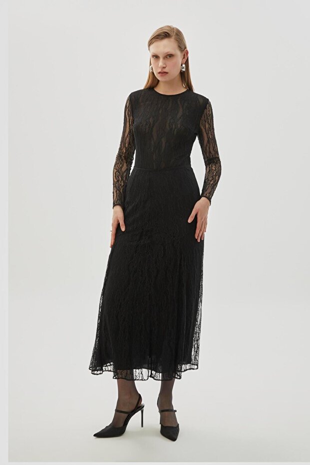 Maxi Boy Dantel Regular Siyah Etek - 1