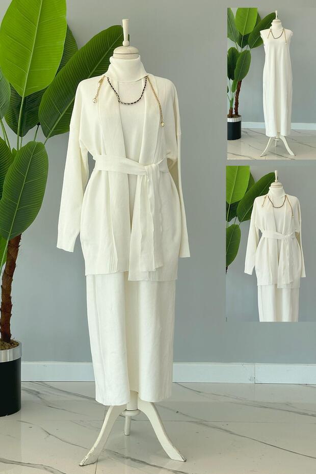 Cotton Knitwear Dress Cardigan Set
